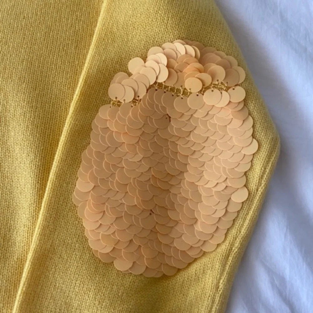 Tory Burch Jasmine Yellow Cashmere Sweater w/ Sequined Elbow Patches - Picture 7 of 9